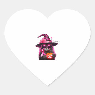 Breast Cancer Awareness Cat Halloween Pink Ribbon Heart Sticker