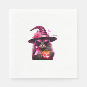 Breast Cancer Awareness Cat Halloween Pink Ribbon Napkin
