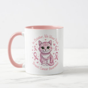 Breast Cancer Awareness Cat in October We Wear Mug