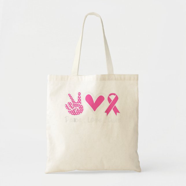 Breast Cancer Awareness Costume Pink Peace Love Cu Tote Bag (Front)