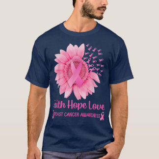 Breast Cancer Awareness Cute Pink Sunflower Faith  T-Shirt