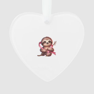 Breast Cancer Awareness Cute Sloth Pink Ribbon Ani Ornament