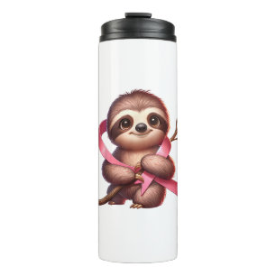 Breast Cancer Awareness Cute Sloth Pink Ribbon Ani Thermal Tumbler