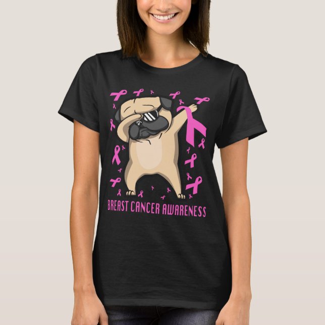 Breast Cancer Awareness Dabbing Pug Warrior Funny T-Shirt (Front)
