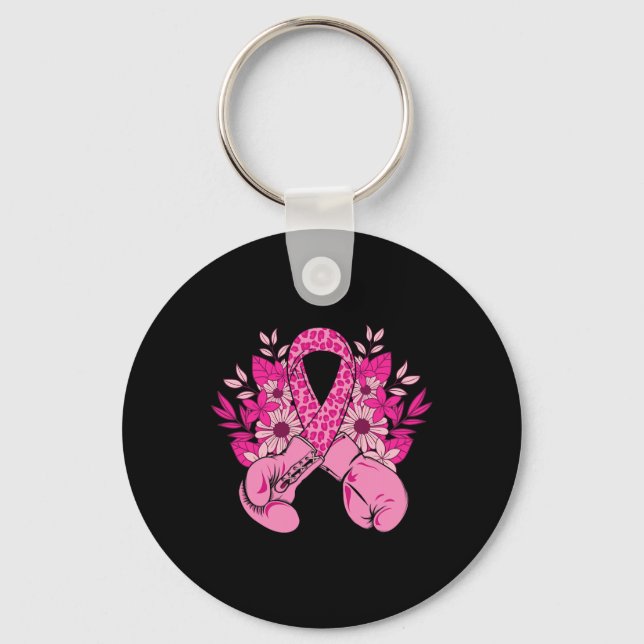 Breast Cancer Awareness Design Pink Ribbon Boxing  Keychain (Front)
