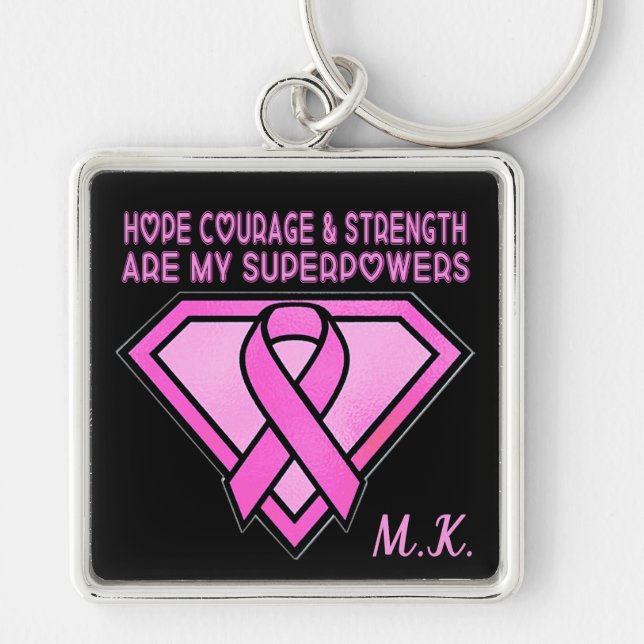 Breast Cancer Awareness Diamond Logo Black Keychain (Front)