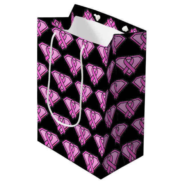 Breast Cancer Awareness Diamond Logo Black Medium Gift Bag (Front Angled)