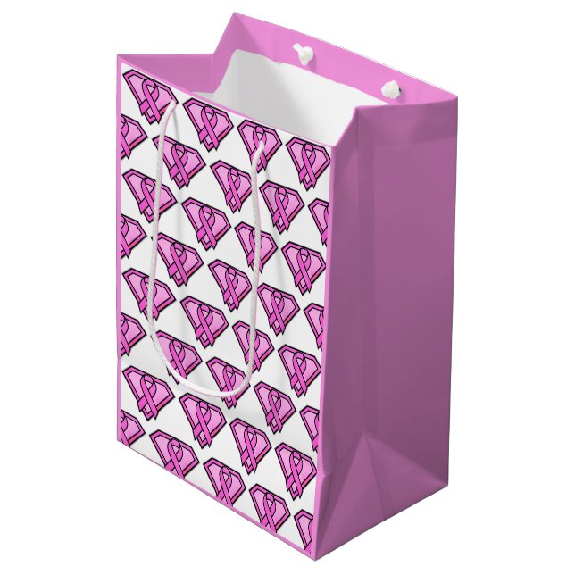 Breast Cancer Awareness Diamond Logo White Medium Gift Bag (Front Angled)