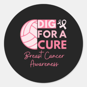 Breast Cancer Awareness Dig For A Cure Volleyball Classic Round Sticker
