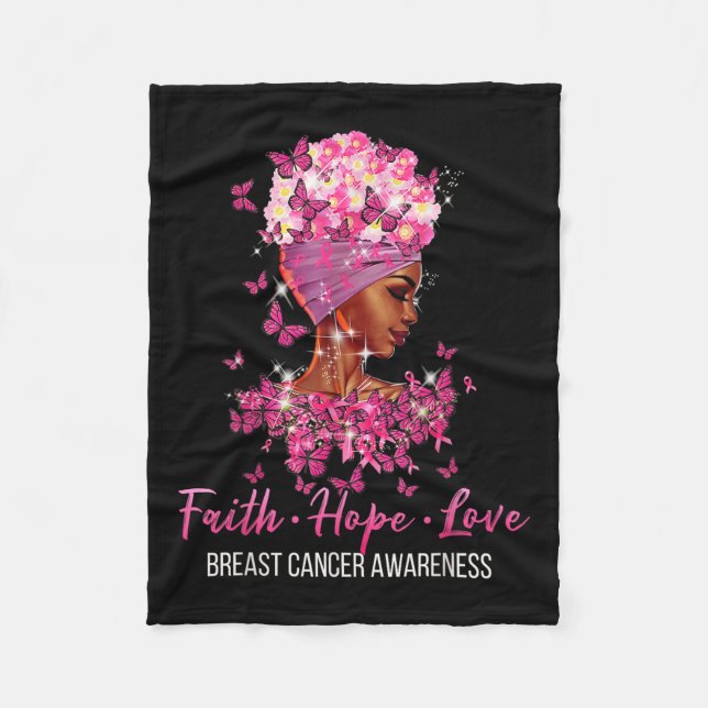 Breast Cancer Awareness Faith Hope Love Butterflie Fleece Blanket (Front)