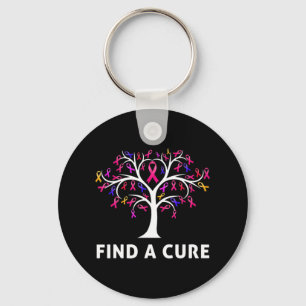 Breast Cancer Awareness Fight Find A Cure Tree Rib Keychain