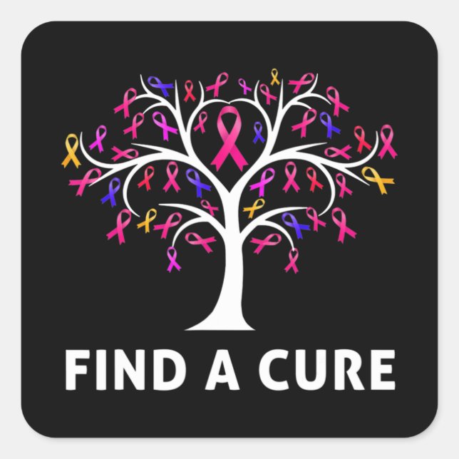 Breast Cancer Awareness Fight Find A Cure Tree Rib Square Sticker (Front)