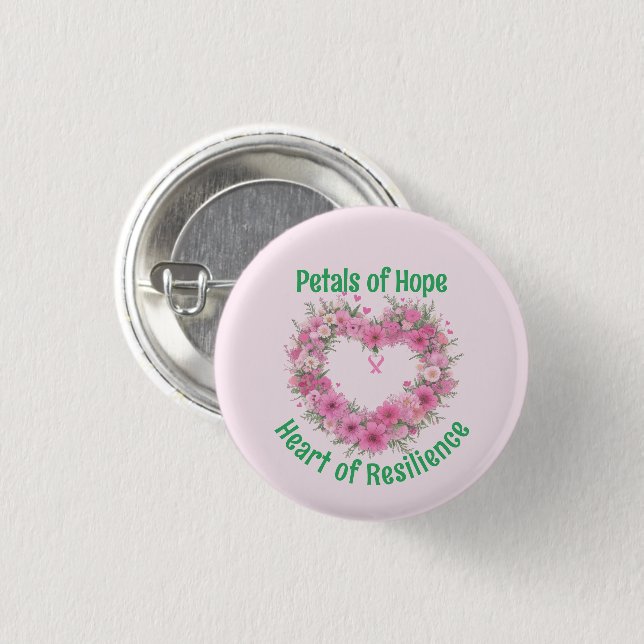 Breast Cancer Awareness Floral Heart  1 Inch Round Button (Front & Back)