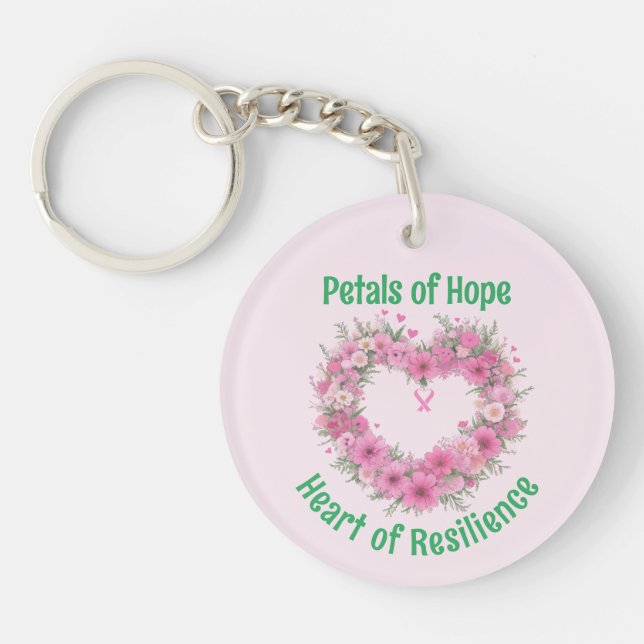 Breast Cancer Awareness Floral Heart Acrylic Keychain (Front)