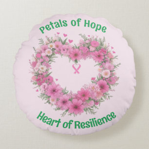 Breast Cancer Awareness Floral Heart Round Pillow