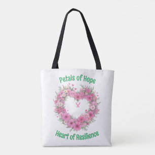 Breast Cancer Awareness Floral Heart Tote Bag