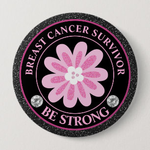 Breast Cancer Awareness Flower Survivor 4 Inch Round Button