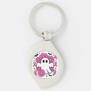 Breast Cancer Awareness Ghost with Pink Flowers Keychain