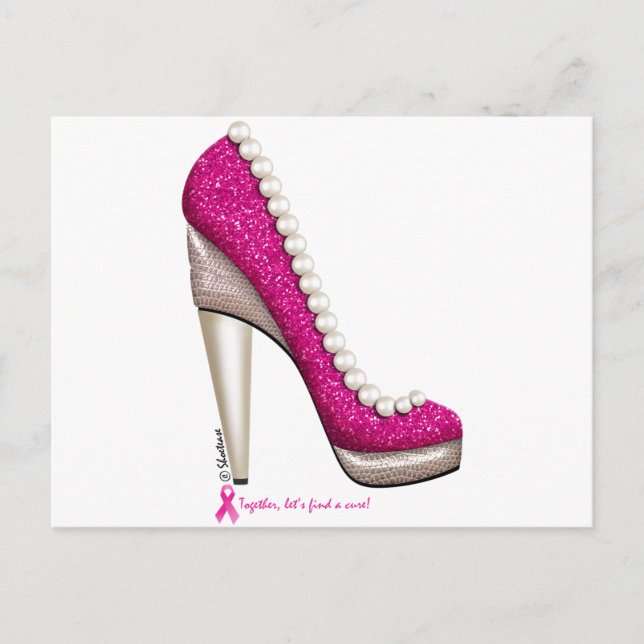 Breast Cancer Awareness Glitter Pearl Pump Postcard (Front)