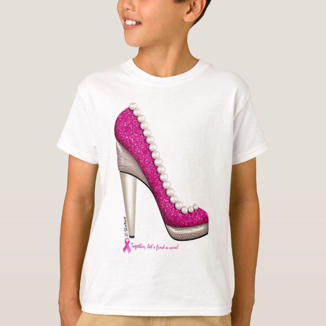 Breast Cancer Awareness Glitter Pearl Pump T-Shirt (Front)