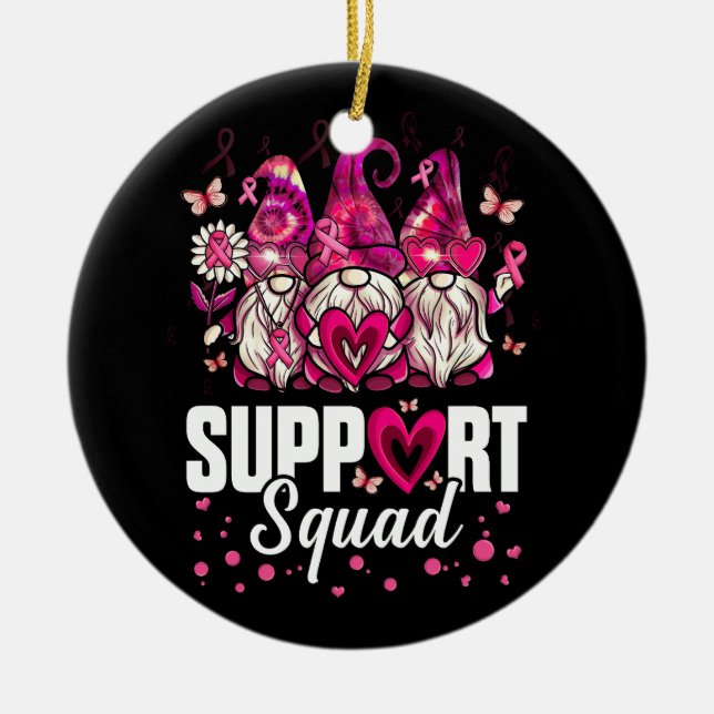 Breast Cancer Awareness Gnomes Support Squad Pink  Ceramic Ornament (Front)