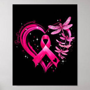 Breast Cancer Awareness Heart Dragonflies Men Poster