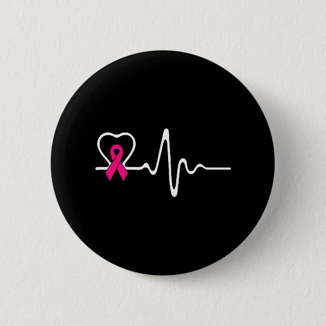 Breast Cancer Awareness Heartbeat 2 Inch Round Button (Front)