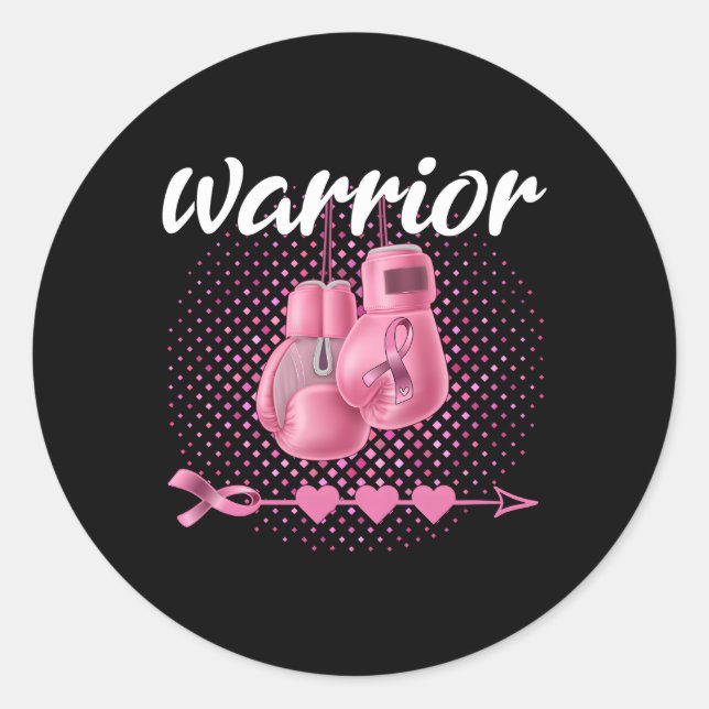Breast Cancer Awareness K Boxing Gloves Warrior Classic Round Sticker (Front)