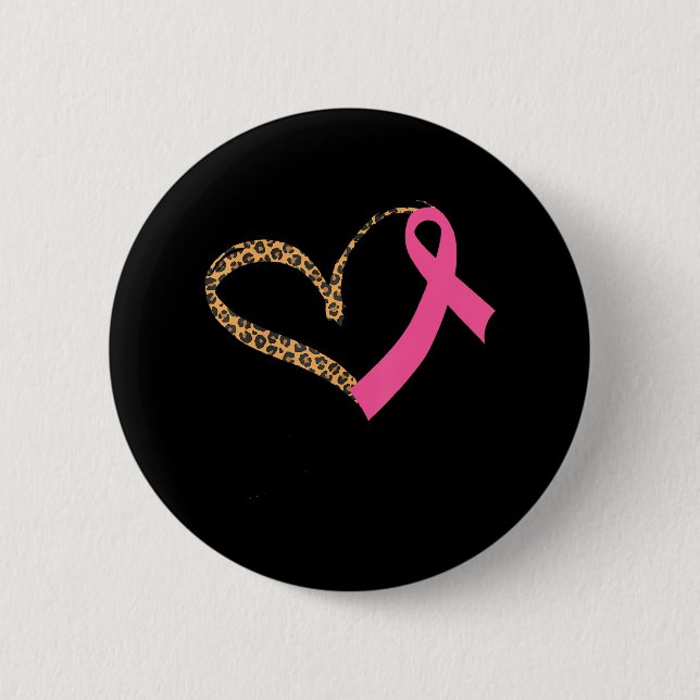 Breast Cancer Awareness Leopard Print Heart Pink 2 Inch Round Button (Front)