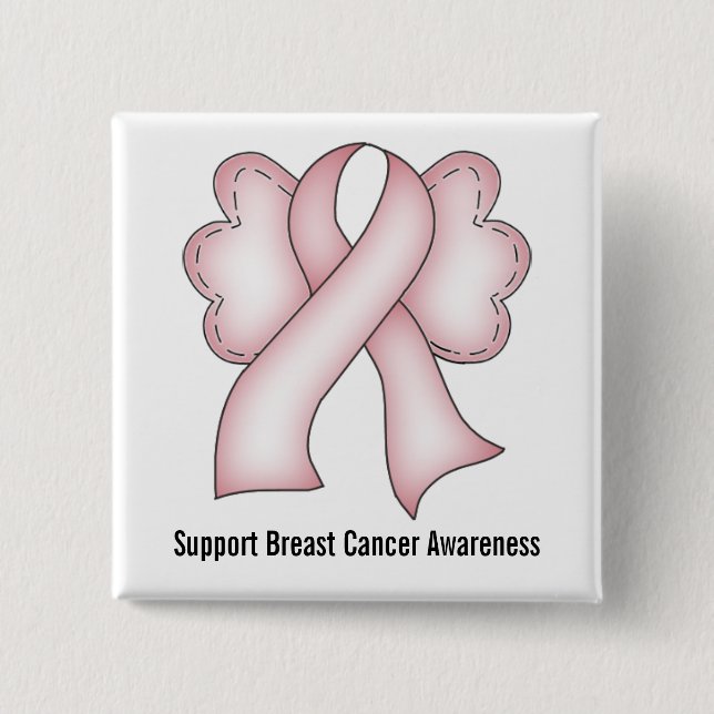 Breast Cancer Awareness (light pink with wings) 2 Inch Square Button (Front)