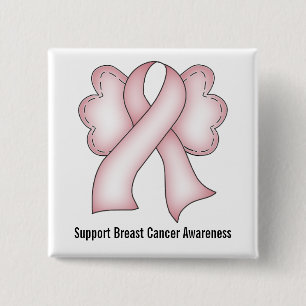Breast Cancer Awareness (light pink with wings) 2 Inch Square Button