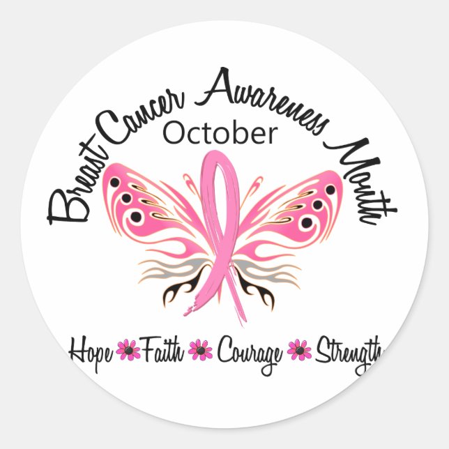 Breast Cancer Awareness Month Butterfly 3.2 Classic Round Sticker (Front)