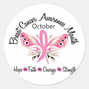 Breast Cancer Awareness Month Butterfly 3.2 Classic Round Sticker