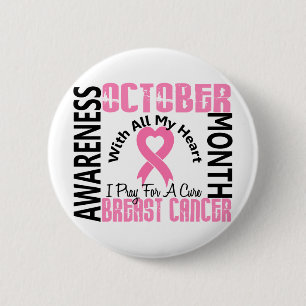 Breast Cancer Awareness Month Heart 1.2 2 Inch Round Button