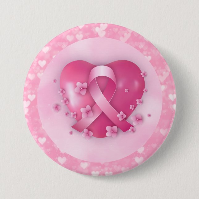 Breast Cancer Awareness Month Heart 3 Inch Round Button (Front)