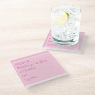 Breast Cancer Awareness month pink custom quote Glass Coaster