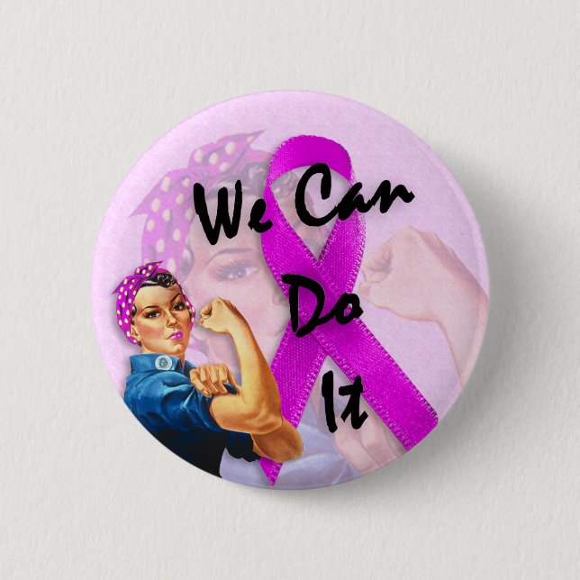 Breast Cancer Awareness Month, Rosie the Riveter 2 Inch Round Button (Front)