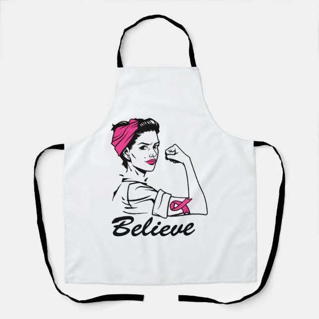 Breast Cancer Awareness Month Women's Believe Pink Apron (Front)