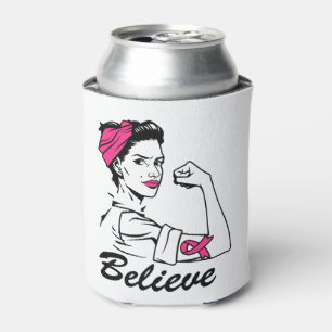 Breast Cancer Awareness Month Women's Believe Pink Can Cooler