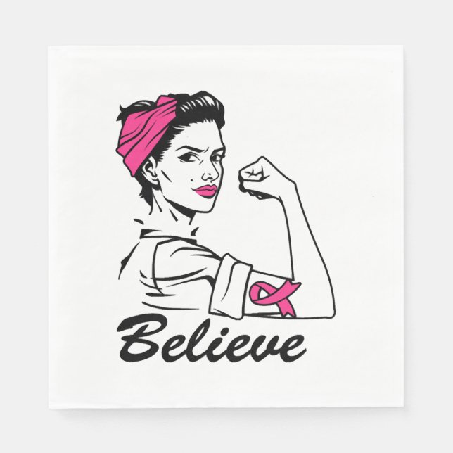 Breast Cancer Awareness Month Women's Believe Pink Napkin (Front)
