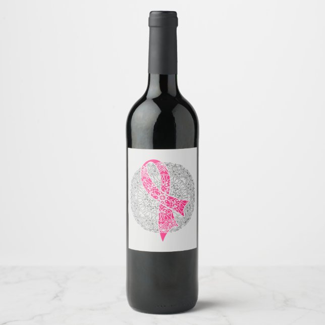 Breast Cancer Awareness Month Women's Oncology  Wine Label (Front)