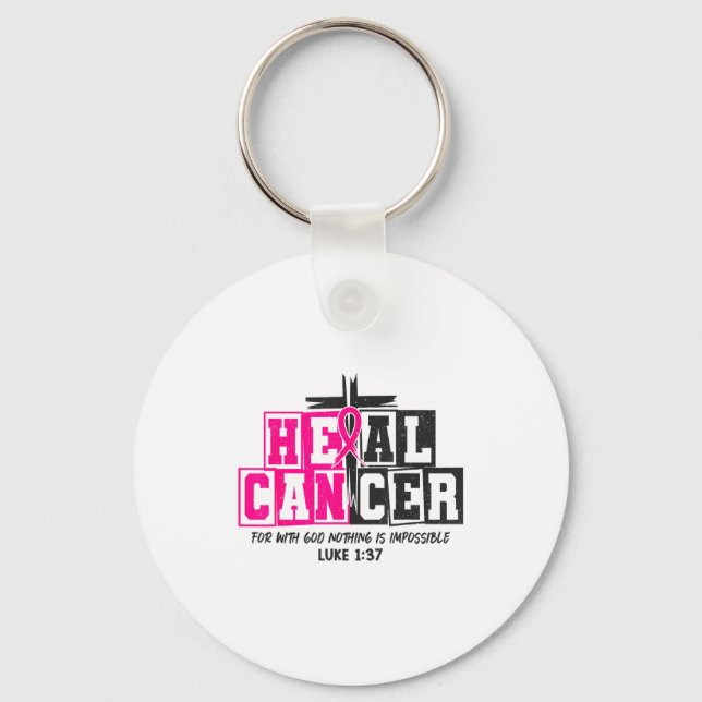 Breast Cancer Awareness Nk Ribbon Heal Cancer Chri Keychain (Front)
