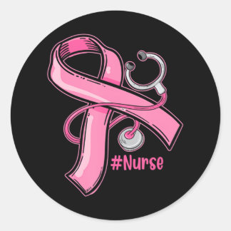 Breast Cancer Awareness Nurse Stethoscope Pink Classic Round Sticker