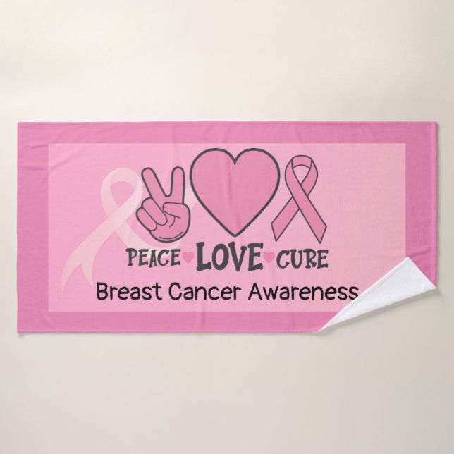Breast Cancer Awareness Peace Love Cure Pink   Bath Towel (Bath Towel)