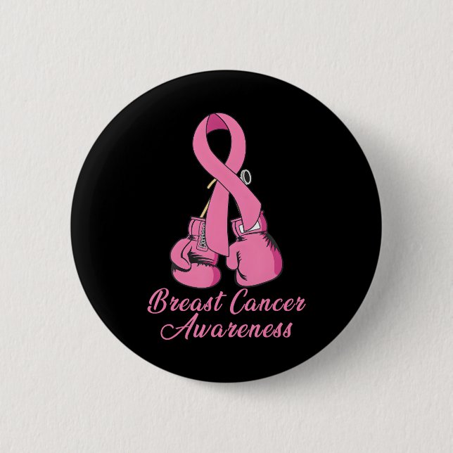 Breast Cancer Awareness Pink Boxing Gloves 2 Inch Round Button (Front)