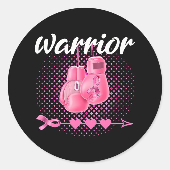 Breast Cancer Awareness Pink Boxing Gloves Classic Round Sticker (Front)