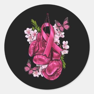 Breast Cancer Awareness Pink Boxing Gloves Pink Ri Classic Round Sticker
