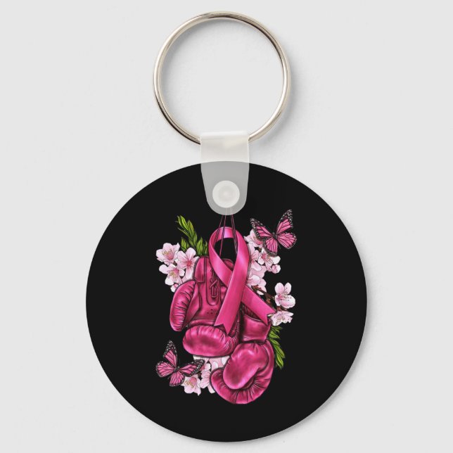 Breast Cancer Awareness Pink Boxing Gloves Pink Ri Keychain (Front)