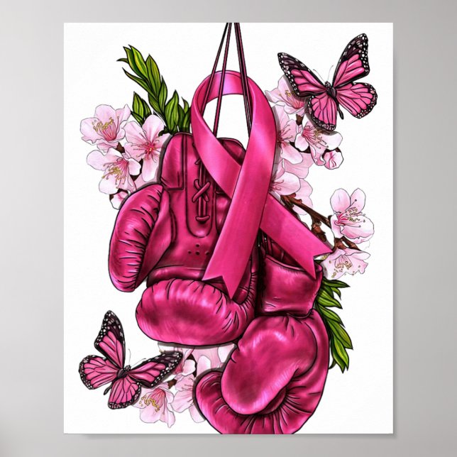 Breast Cancer Awareness Pink Boxing Gloves Pink Ri Poster (Front)