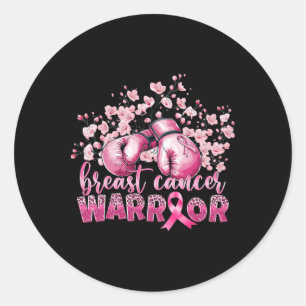 Breast Cancer Awareness Pink Boxing Gloves Warrior Classic Round Sticker